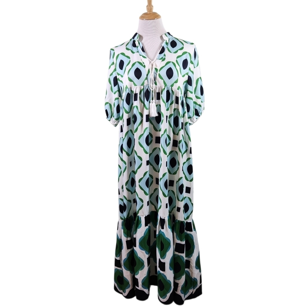 Cezele Dress Geometric Tiered Dress, sz Medium